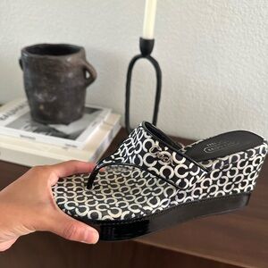 Y2K Coach Women's Black and White Wedge Sandals